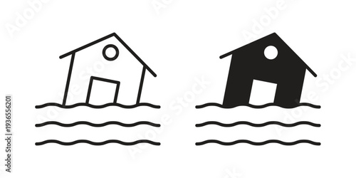 Flooded house icon. filled flat sign for mobile concept. glyph and line symbols