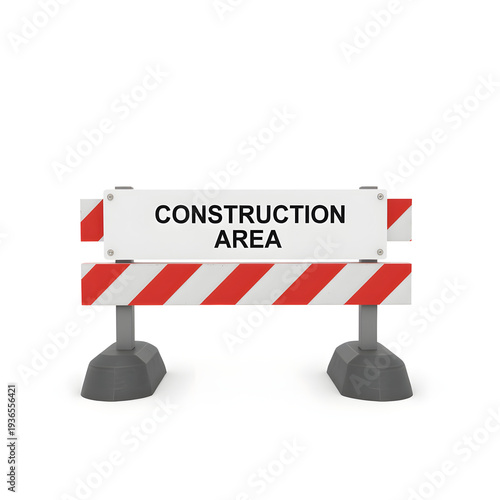 Construction area barrier with red and white stripes for safety  