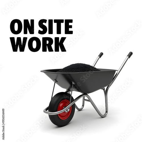 Wheelbarrow filled with soil for construction work on site  
