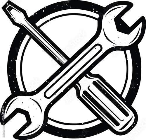 Vintage Crossed Wrench and Screwdriver Tools Badge – Mechanic Repair Service Vector