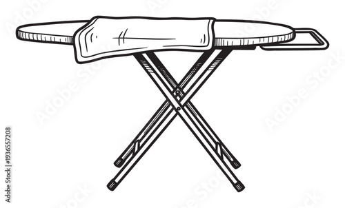 Household chore equipment featuring an ironing board with a draped fabric, perfect for illustrating domestic tasks, laundry services, or home maintenance concepts in print or digital media.
