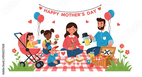 Vector illustration of family picnic on Mother's Day