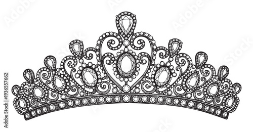 Luxurious royal crown adorned with brilliant precious stones and intricate metallic details suitable for majestic event promotions bridal shower invitations or princess celebration branding