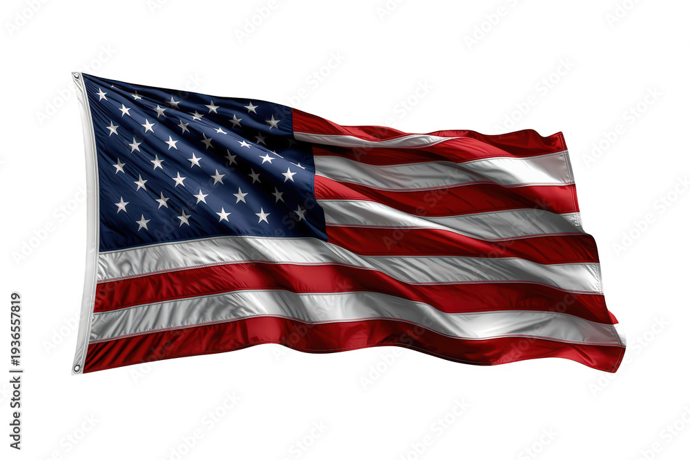 Obraz premium United states national flag waving, stars and stripes symbol of american patriotism and freedom on transparent background