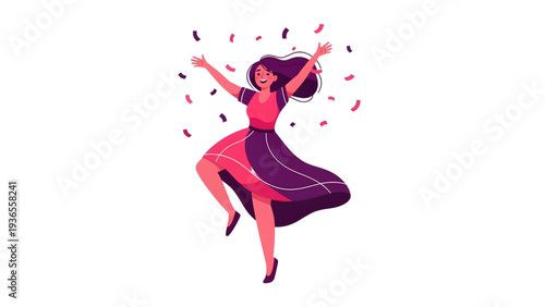 Happy woman celebrating success with confetti