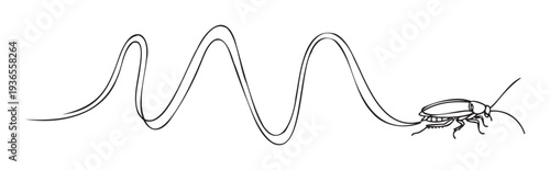 A cockroach crawling leaving a distinct double wavy line trail behind it perfect for scientific presentations, educational materials, and simple graphic designs