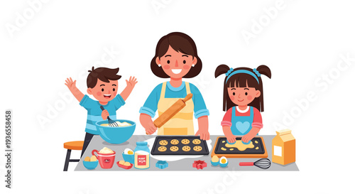 Vector illustration of family baking together
