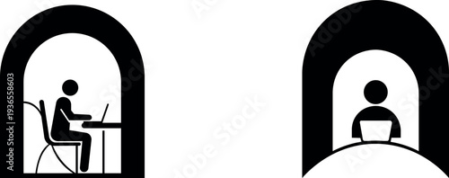 Office booth icon of person working in soundproof workspace vector silhouette isolated on transparent background