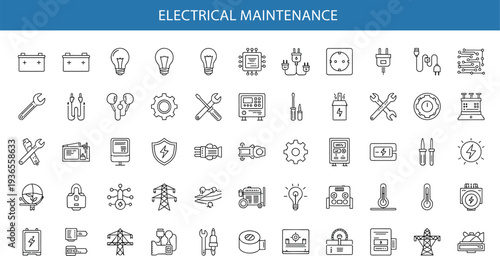 Electrical Maintenance Line Icons Set Power Engineering and Repair Outline Collection