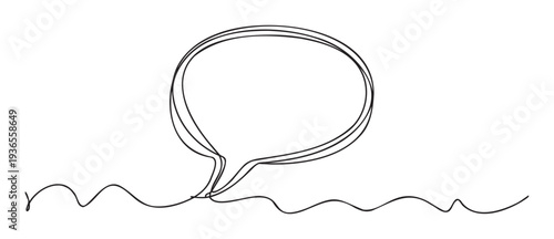 Continuous line drawing of a simple communication speech bubble with wavy lines below perfect for messaging, dialogue, or conversation concepts and interactive content