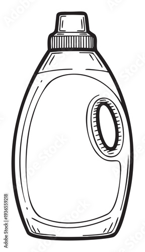 Household cleaning product bottle outline drawing useful for packaging mockups and showcasing laundry liquid or fabric softener designs in a simple graphic style