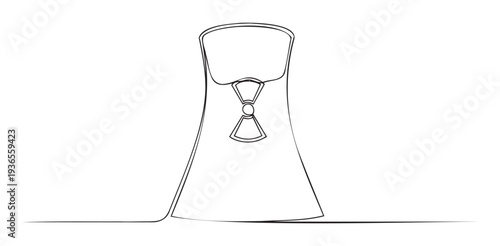 Continuous line drawing of a nuclear cooling tower with a radiation symbol, perfect for illustrating topics related to energy production, environmental impact, or technological advancements