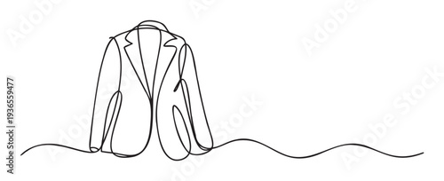 Elegant continuous line drawing of a sophisticated suit jacket or blazer, perfect for fashion business branding, tailoring advertisements, clothing store promotions, or professional event