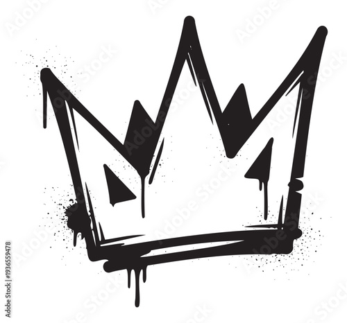 Graffiti style crown with paint splatters and drips capturing an edgy urban aesthetic for apparel, posters, branding, social media, and graphic design projects