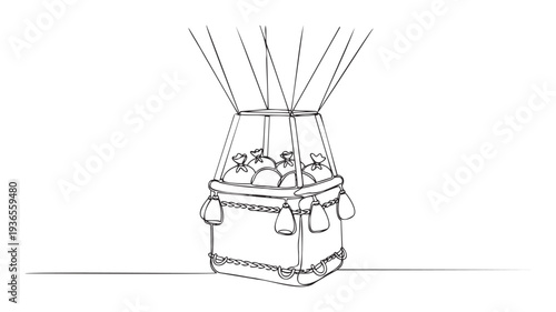 Hot air balloon basket loaded with ballast sandbags, ready for an exciting journey, perfect for travel advertisements or educational content about aviation