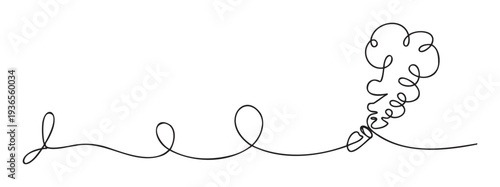 Abstract continuous line drawing transforming a simple elegant curve into a swirling complex cloudlike form symbolizing evolving ideas and thought processes for conceptual projects