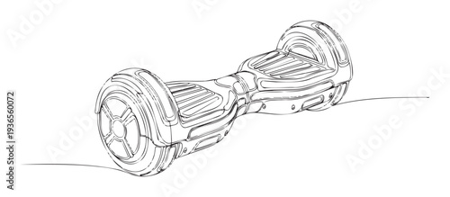A dynamic line drawing of a modern electric hoverboard perfect for illustrating personal mobility solutions technological advancements or contemporary transportation concepts in various