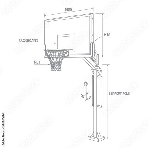 Basketball Hoop Diagram with Measurements and Labels