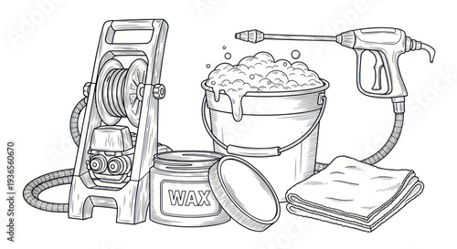 Car Wash Equipment: Pressure Washer, Foam Bucket, Wax, and Microfiber Cloth