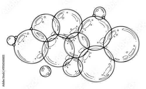 A collection of delicate translucent soap bubbles with sparkling highlights is perfect for adding a touch of purity and freshness to various graphic projects and compositions.