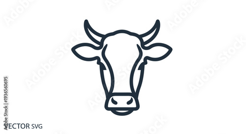 Cow Head Icon Vector Line Art - Simple, Clean Farm Animal Symbol