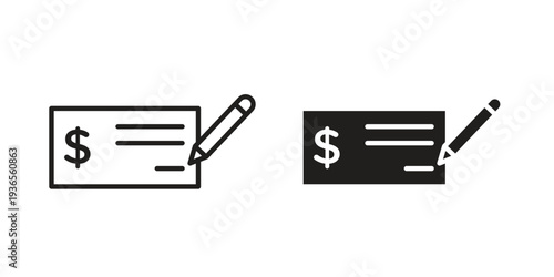 Signing cheque icon. filled flat sign for mobile concept. glyph and line symbols