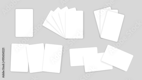 Rounded White Card Mockup Set with Blank Cards for Business Card, RFID Access Door Card, Hotel Key Card and Bank Card Vector Illustration