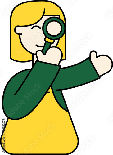 Curious woman examining something with magnifying glass