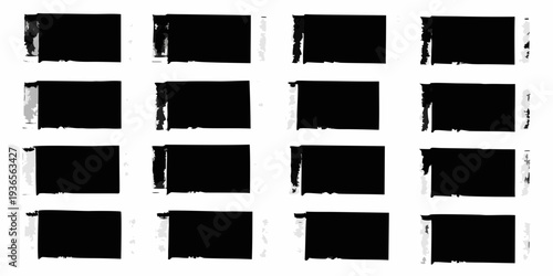Abstract grid of black rectangles with rough fragmented white edges