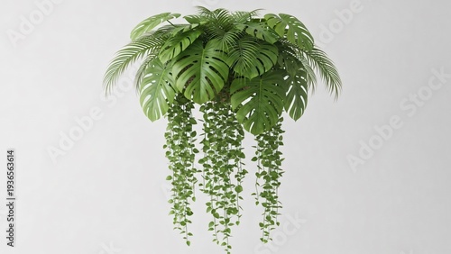 Green houseplant with long hanging vines and leaves  tropical