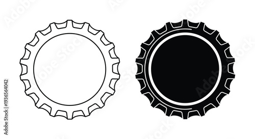 Two bottle caps one white outline and one black fill silhouette