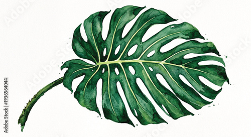 Tropical Monstera Leaf Watercolor Botanical Illustration