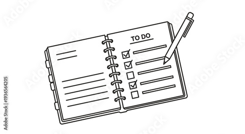 Open to do list notebook with pen a simple black outline silhouette