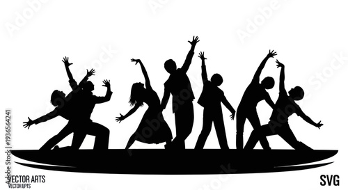 Silhouette Group Dance Performance - Joyful Movement and Celebration