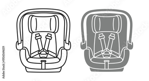 Two car seat designs one line art and one shaded silhouette