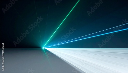 Abstract Light Trails in Perspective Modern Sci-Fi Background with Dynamic Light Movement and Shiny Surface.
