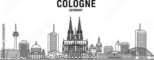 Cologne Germany Skyline Cityscape Outline with Famous Landmarks and Buildings vector illustration