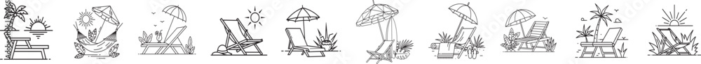 Obraz premium Vector art of black and white line drawings of various objects and symbols