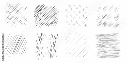 Abstract sketches of various line patterns on a white background