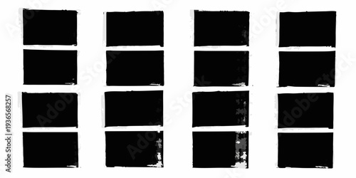 A grid of nine rectangular black and white photographic prints