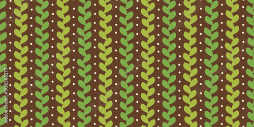 緑の葉と水玉模様のシームレスパターン
