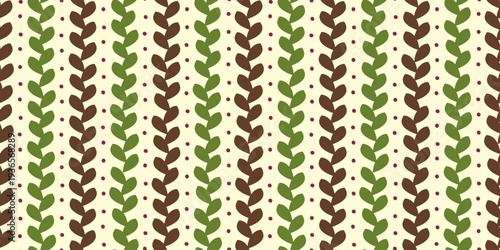 北欧風 リーフ柄と水玉のボーダーパターン