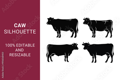 highland Cow Silhouette set perfect cattle and Farm Animal Silhouettes can be use able for Dairy, Beef, and Agricultural Branding or logo