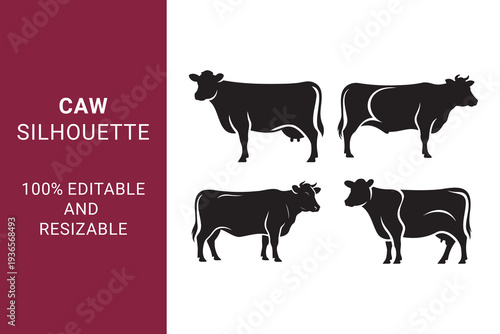 highland Cow Silhouette set perfect cattle and Farm Animal Silhouettes can be use able for Dairy, Beef, and Agricultural Branding or logo