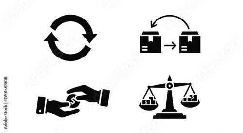 Business concepts illustrated with recycling trade and justice silhouette