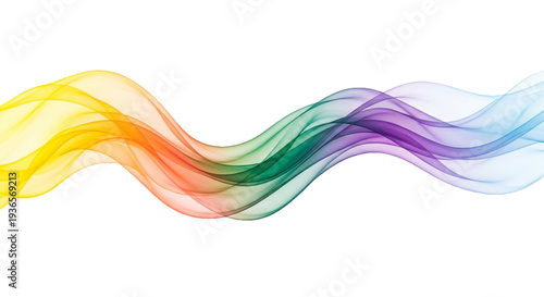 Abstract colorful smooth wave lines on transparent background. Rainbow wavy lines, transparent color wave flow for brochure or website design.