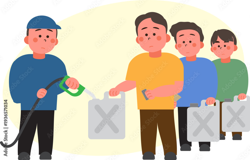Fototapeta premium Cartoon characters of people in situations Gas shortage. 