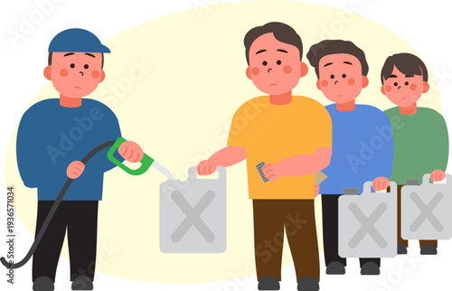 Cartoon characters of people in situations Gas shortage. 