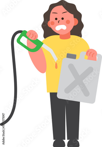 Cartoon characters of people in situations Gas shortage. 