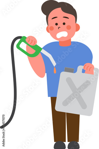 Cartoon characters of people in situations Gas shortage. 